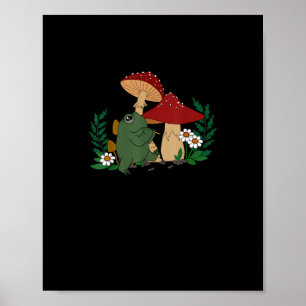 Söt groda som spelar flöjt Cottagecore Goblincore Poster