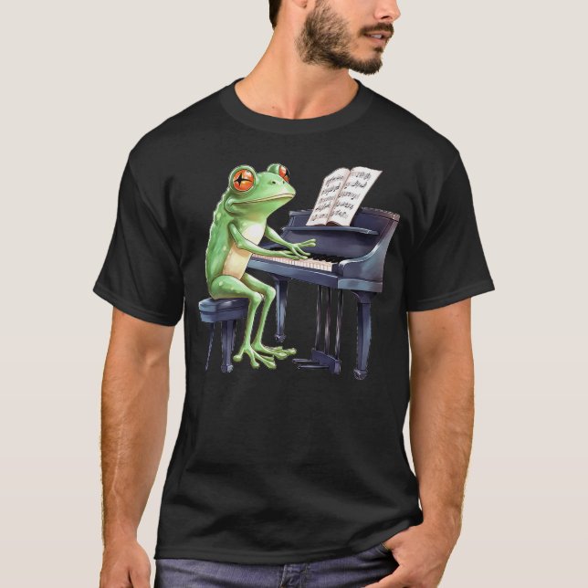 Söt groda som spelar piano Musiker Musik T Shirt (Framsida)