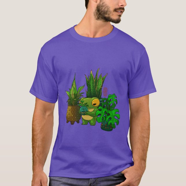 söt groda som tar hand om växter och yngel konstar t shirt (Framsida)