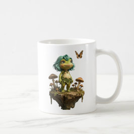 Söt grodflicka bland svampar med fjäril kaffemugg