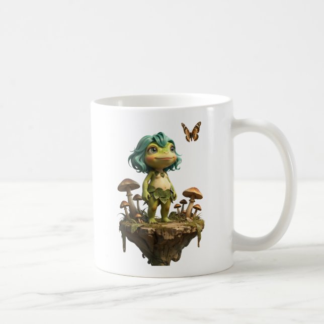 Söt grodflicka bland svampar med fjäril kaffemugg (Höger)