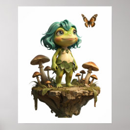 Söt grodflicka bland svampar med fjäril poster