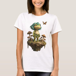Söt grodflicka bland svampar med fjäril t shirt