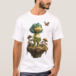 Söt grodflicka bland svampar med fjäril t shirt