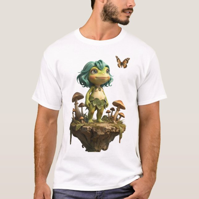 Söt grodflicka bland svampar med fjäril t shirt (Framsida)
