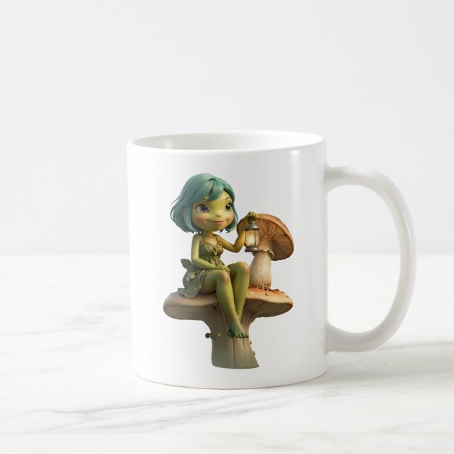 Söt grodflicka med lykta på svamp kaffemugg (Höger)
