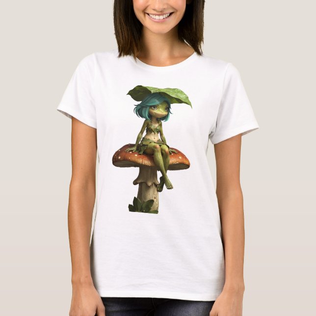 Söt grodflicka som sitter på svamp T-shirt (Framsida)