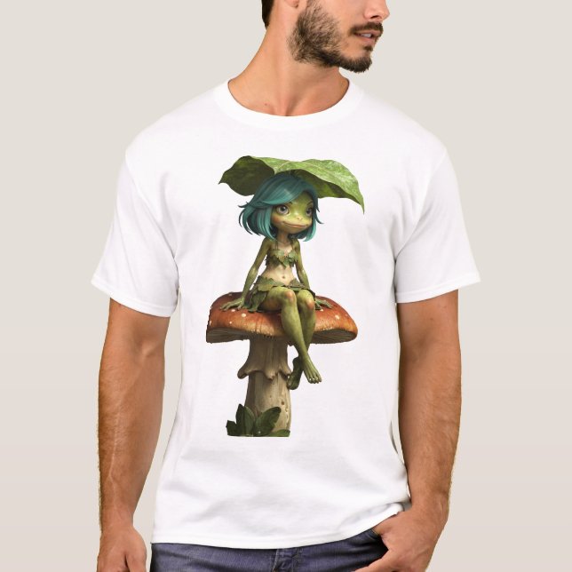 Söt grodflicka som sitter på svamp T-shirt (Framsida)