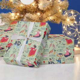 Söt Grön 12 dagar jul traditionell klassiker Presentpapper