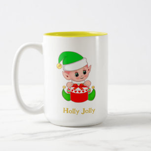 Söt grön alv julpresent Två-Tonad mugg