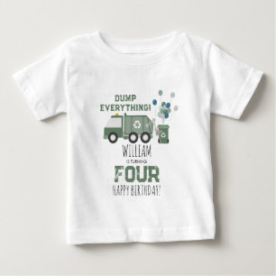 Söt grön återvinningslastbil Barn Namn Ålder Födel T Shirt