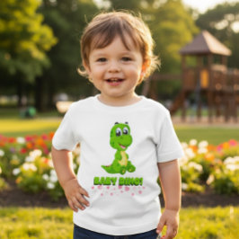 Söt Grön Baby Dino Hjärtan Småbarn T-Shirt