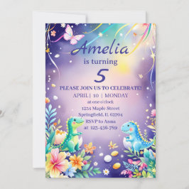 Söt grön baby-dinosaurie med blå tema inbjudningar