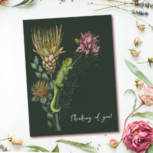 Söt grön blomsterkameleontkonst som påminner om di vykort