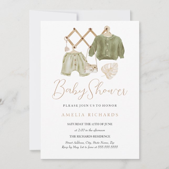 Söt Grön Boho Nursery Deko Barnkalas Inbjudningar (Framsida)
