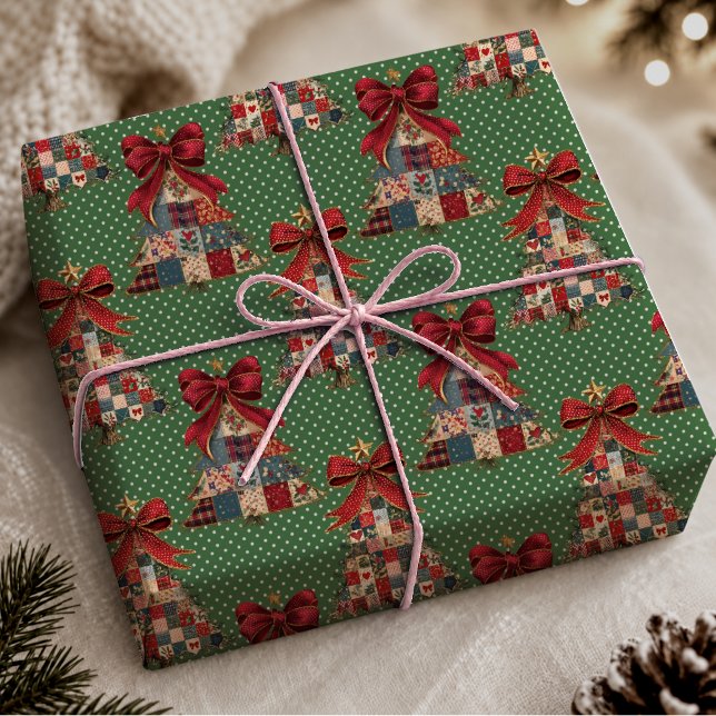 Söt grön coquette lapptäcke prickar jul presentpapper (Skapare uppladdad)