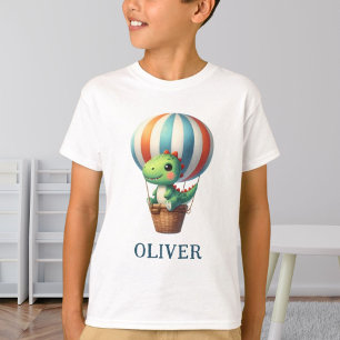 Söt grön dino tar flyg i en varmluftsballong t shirt