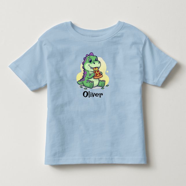  Söt Grön Dinosaurie Äter Pizza Pizzasaurus Rex  T Shirt (Framsida)