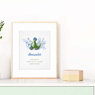 Söt grön dinosaurie födelse statistik pojke Nurser Poster