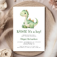 Söt Grön Dinosaurie Pojke Baby Shower