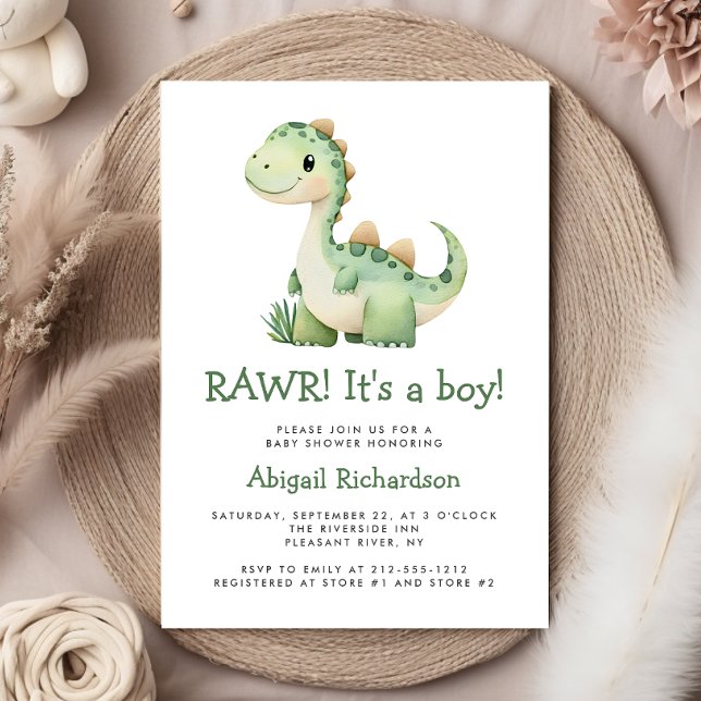 Söt Grön Dinosaurie Pojke Baby Shower Inbjudningar (Skapare uppladdad)
