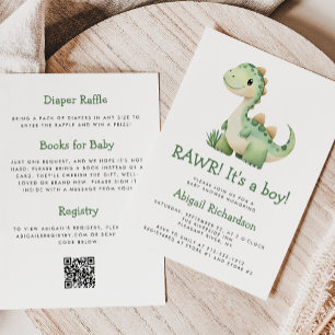 Söt Grön Dinosaurie QR-kod Pojke Bebis-barnkalas Inbjudningar