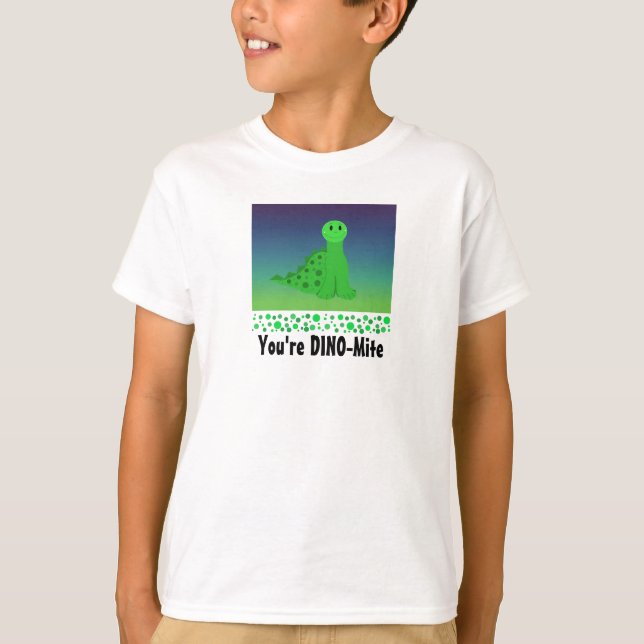 Söt Grön Dinosaurie Tee Shirt (Framsida)