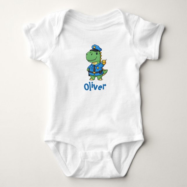 Söt grön dinosauruspolis med märke t shirt (Framsida)
