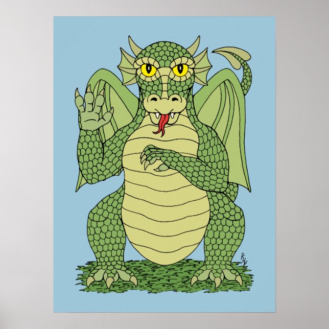 Söt Grön Drak Poster (Framsidan)