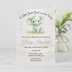 Söt grön elefant neutral baby shower-inbjudan inbjudningar