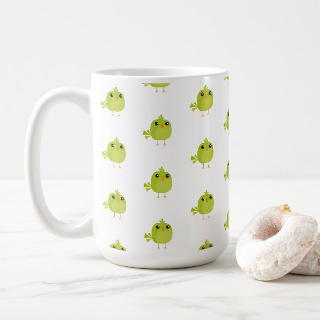 Söt Grön Fågel Tecknad Film Kaffemugg (Med munk)