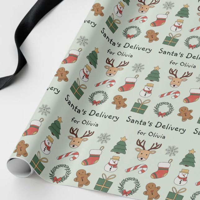 Söt grön festlig julmönster för barn presentpapper (Cute Green Festive Kids Christmas Holiday Pattern Wrapping Paper)