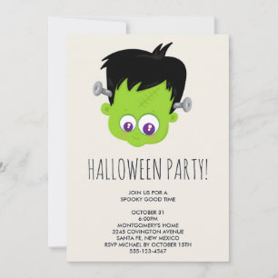 Söt grön Frankenstein-monster ansikte Halloween Inbjudningar