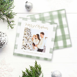 Söt grön gingham-ruta anpassad foto jul julkort