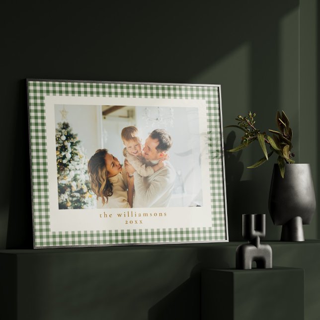 Söt grön gingham-rutig anpassad fotojul poster (Skapare uppladdad)