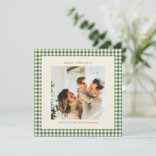Söt grön gingham-rutig fyrkantig julfoto julkort