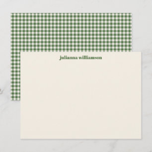 Söt grön gingham-rutig julpersonlig tack kort