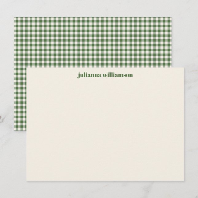 Söt grön gingham-rutig julpersonlig tack kort (Fram/baksida)