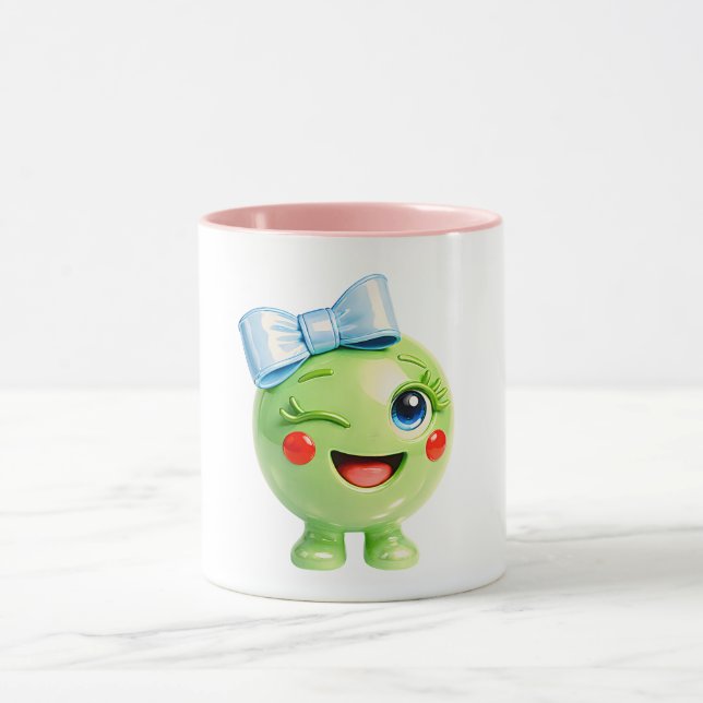 Söt grön glad illustration mugg (Center)