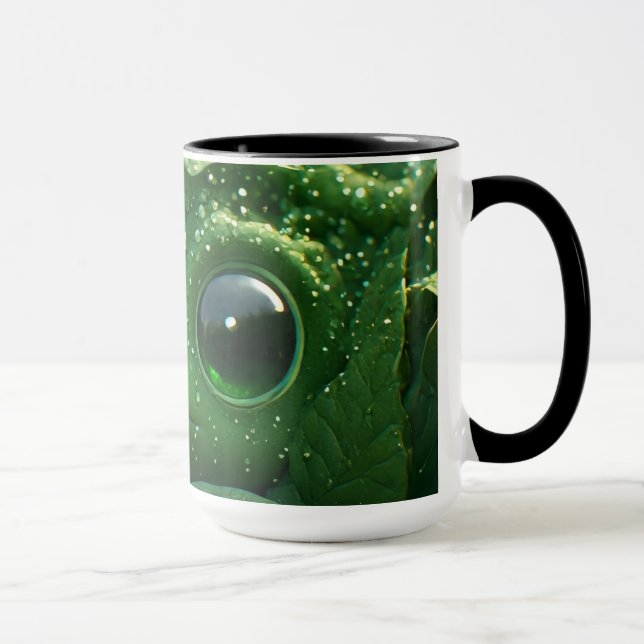 Söt Grön Groda Daggiga Löv Whimsical Skog Nat Mugg (Höger)