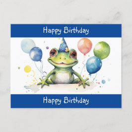 Söt grön groda med ballonger Glad födelsedag Vykort
