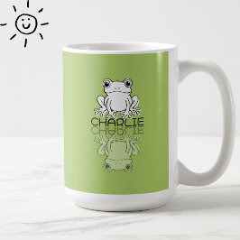 Söt grön grodreflection Doodle Anpassat namn Kaffemugg