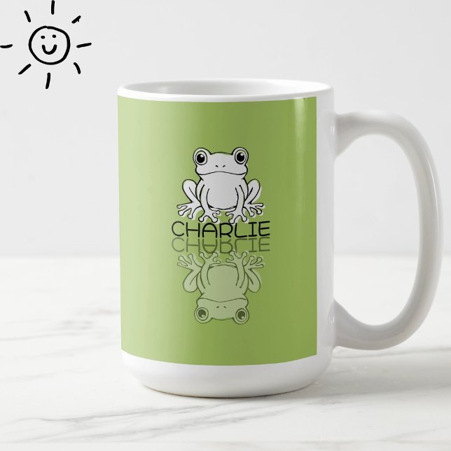 Söt grön grodreflection Doodle Anpassat namn  Kaffemugg (Skapare uppladdad)