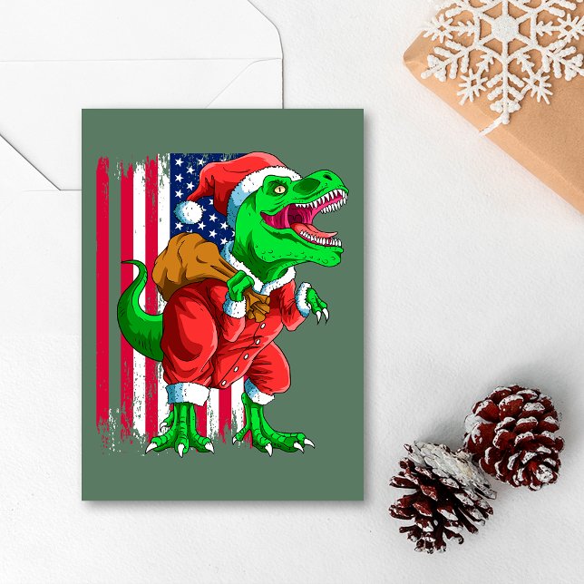 Söt Grön Jul Tomte TRex Tyrannosaurus Jul Julkort (Skapare uppladdad)