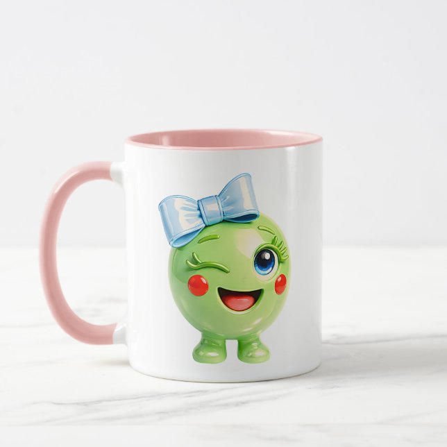 Söt grön karaktärillustration mugg (Vänster)