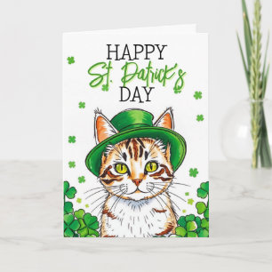 Söt grön katt med shamrocks St Patrick's Day Kort
