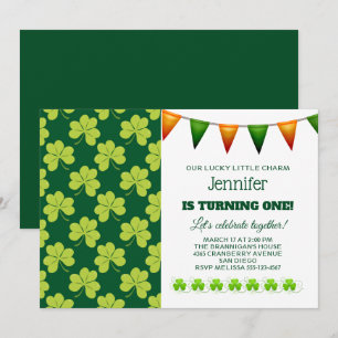 Söt grön klöver Shamrock-mönster födelsedag Inbjudningar