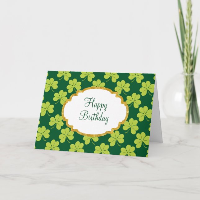 Söt grön klöver Shamrock-mönster födelsedag Kort (Framsida)