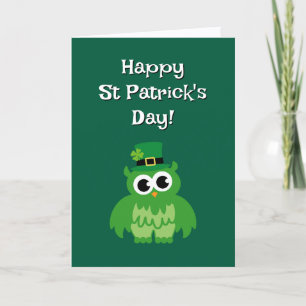 Söt grön leprechaun uggla fågel St Patricks Day Kort