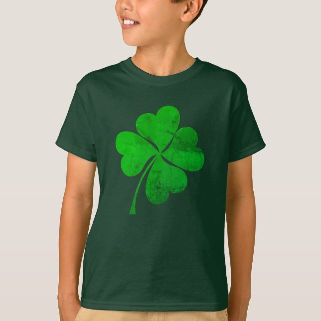 Söt grön lycklig 4 blad Klöver St. Patrick's Day T Shirt (Framsida)